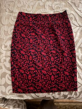 Navy and Red Floral Pencil Skirt - Women
